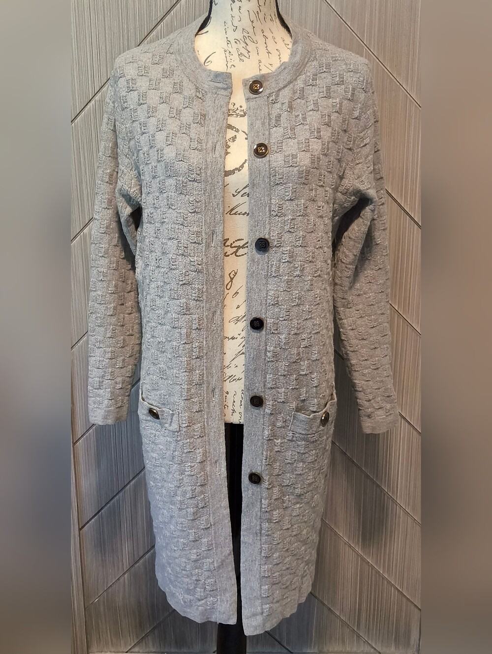 Banana Republic M Gray Textured Longline Cardigan Sweater Coat Duster